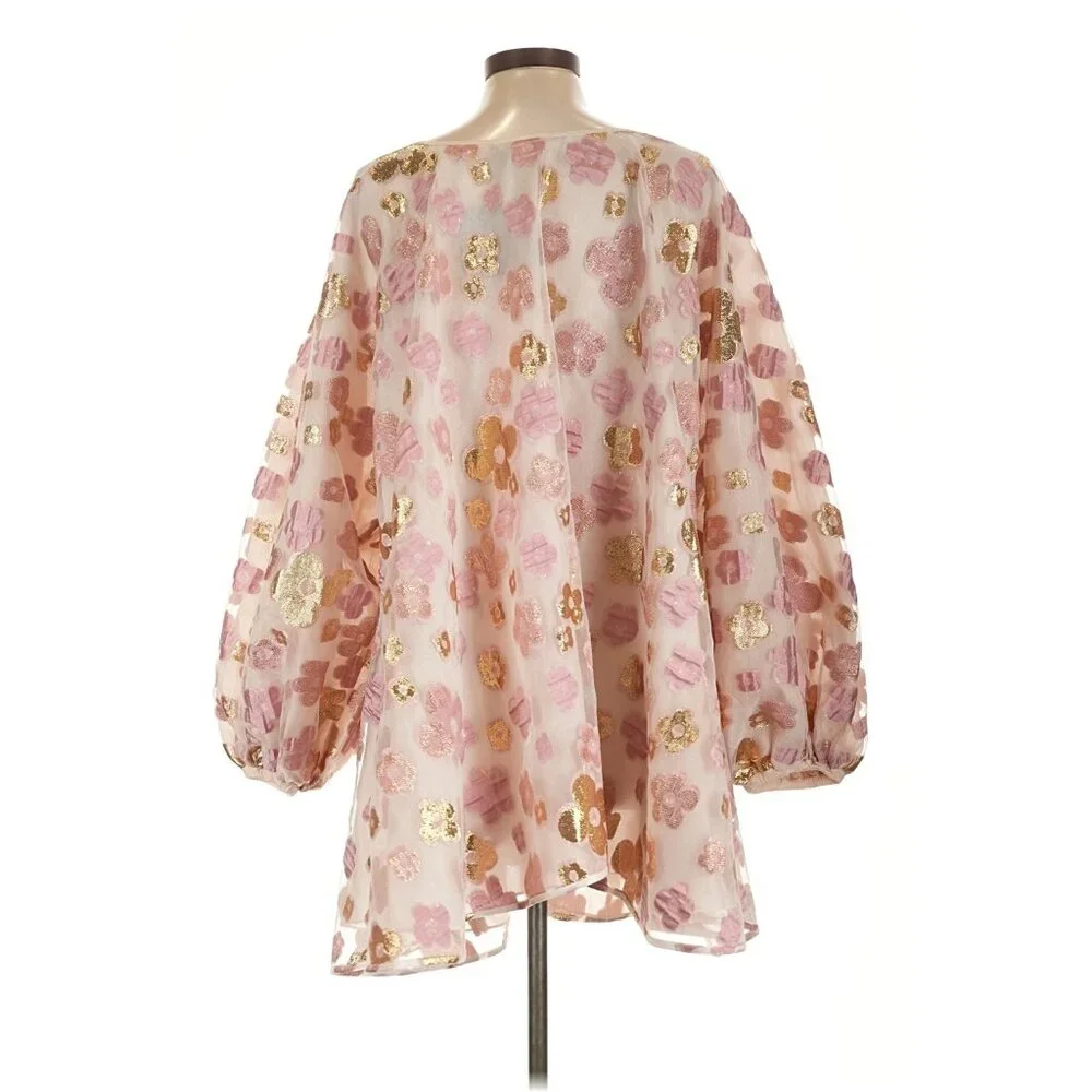 NWT Arianne Elmy Good Luck Mini in Pink Floral Organza Swing Dress L $435 - Picture 11 of 16